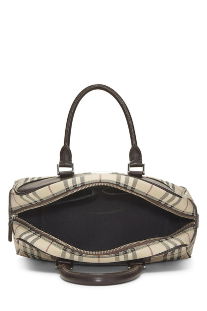 Burberry, sac à main bowler marron House Check de taille moyenne, d'occasion, marron