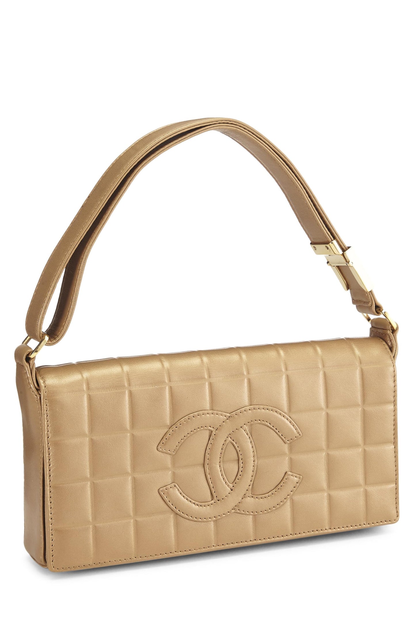 Chanel, Bolso de hombro mediano con barra de chocolate de cuero dorado Pre-Loved, Dorado