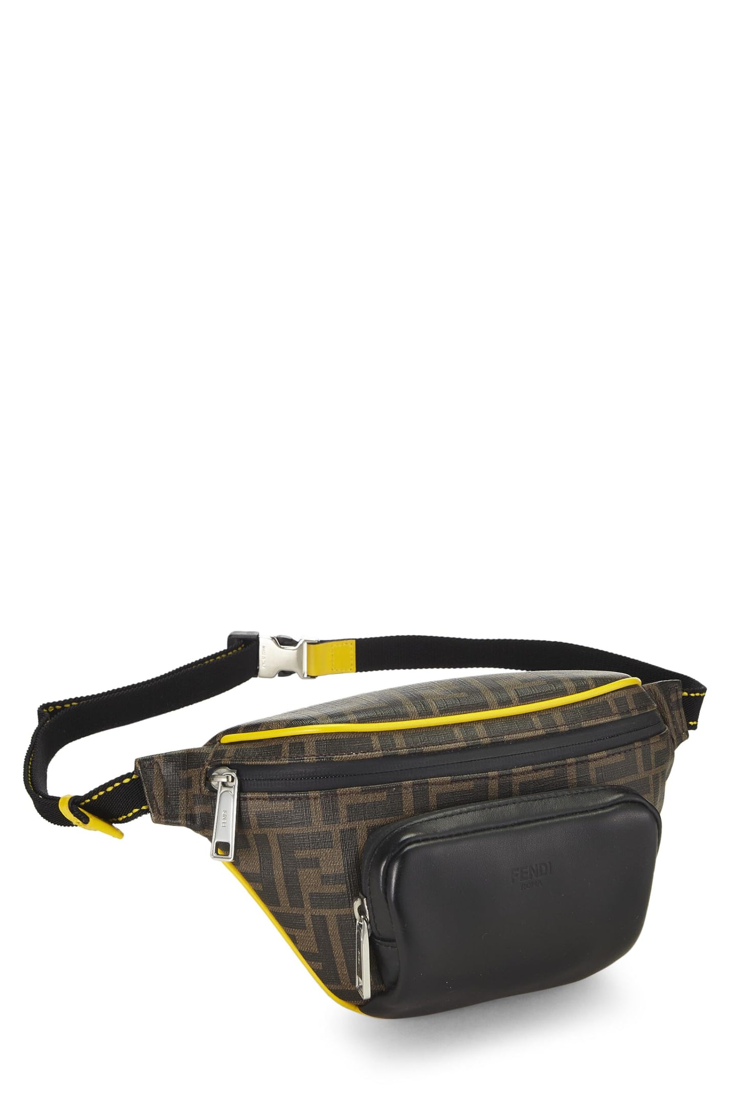 Fendi, pochette de taille en toile enduite Zucca noire d'occasion, jaune