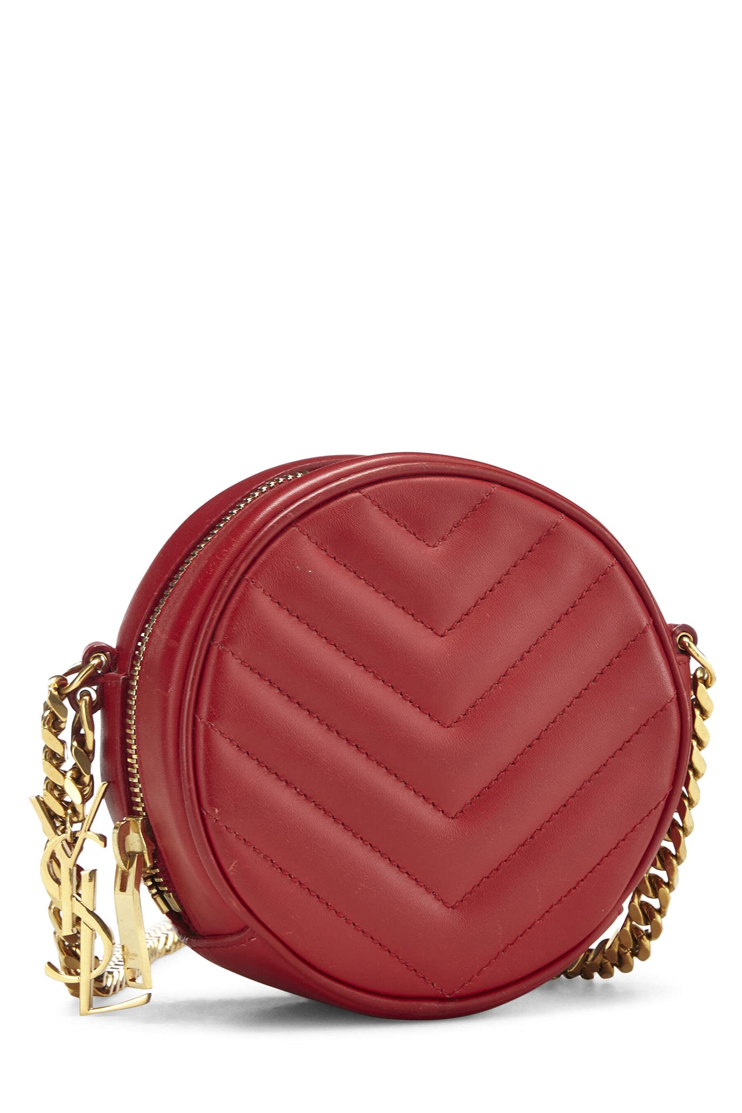 Yves Saint Laurent, Pre-Loved Red Chevron Calfskin Bubble Crossbody Small, Red