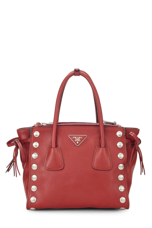 Prada, Pre-Loved Red Calfskin Studded Twin Pocket Tote, Red