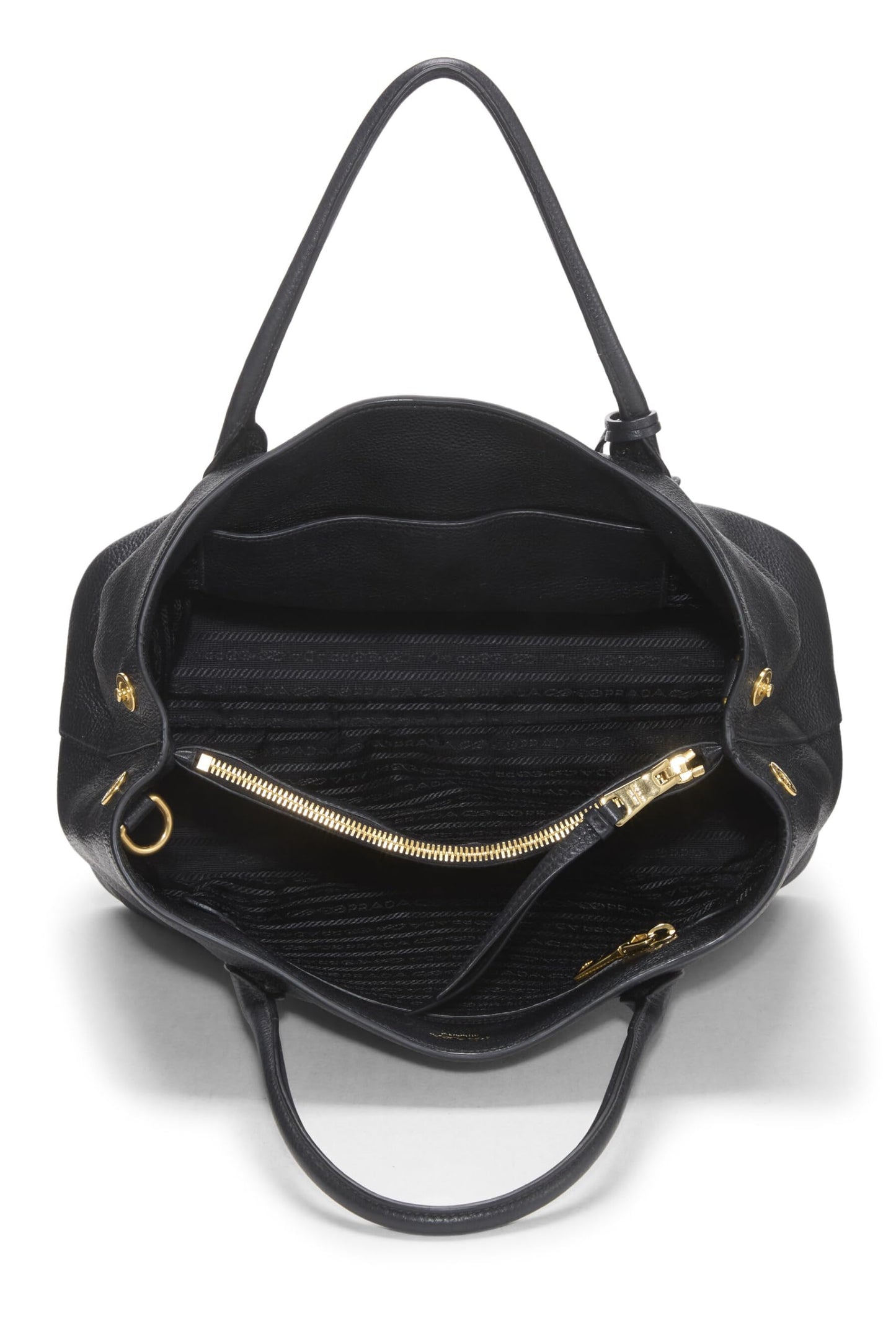 Prada, Bolso tote mediano con doble broche Vitello Daino negro Pre-Loved, Negro