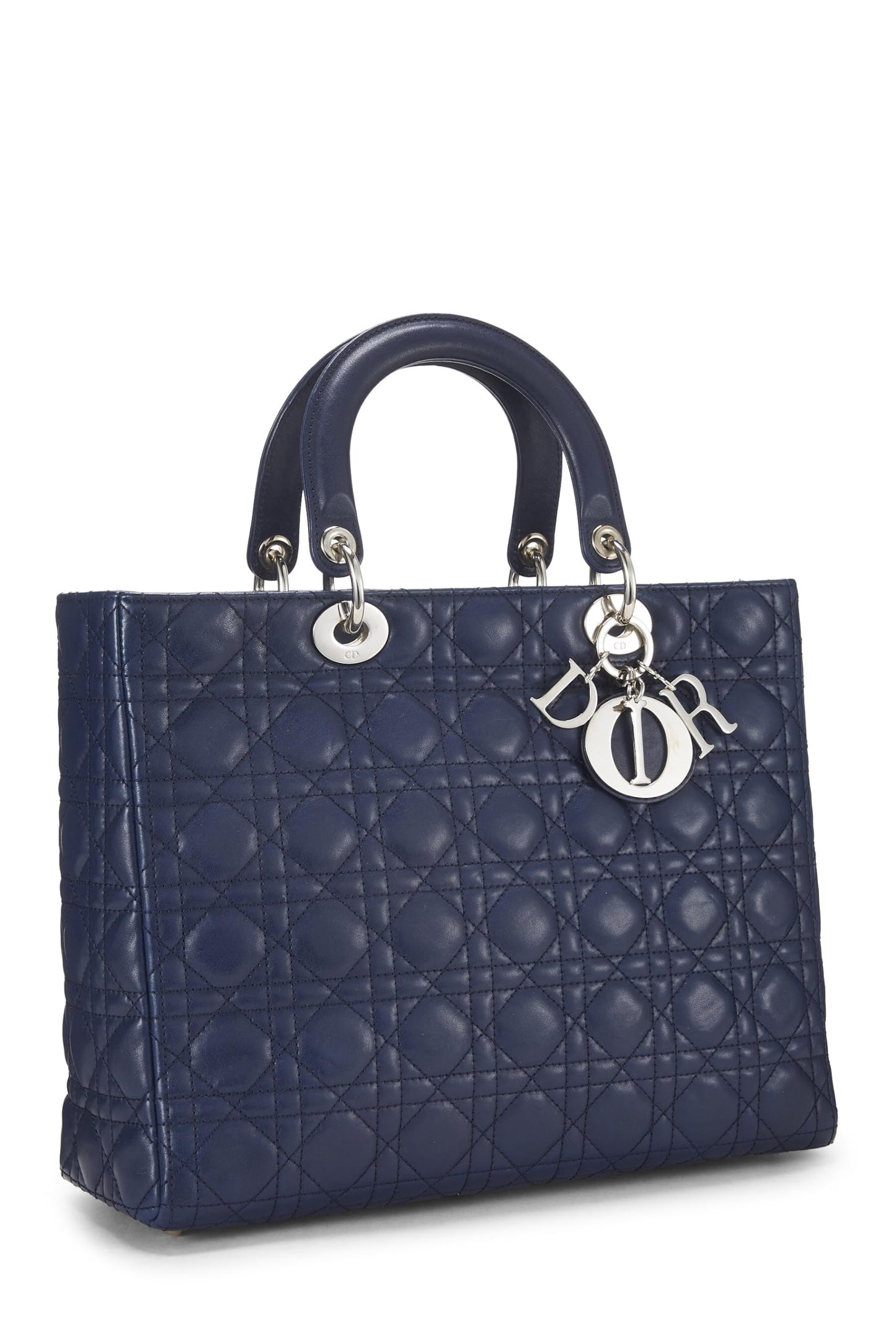 Dior, Lady Dior Large en cuir d'agneau matelassé bleu Cannage d'occasion, bleu