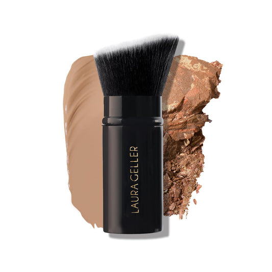 LAURA GELLER NEW YORK Brocha retráctil Kabuki negra para maquillaje facial líquido, en crema y en polvo con mango de aluminio