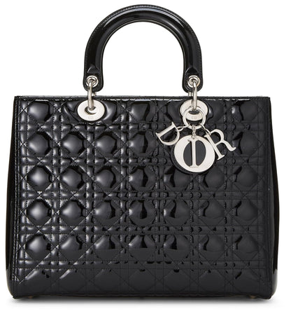 Dior, Lady Dior Large en cuir verni noir Cannage d'occasion, noir