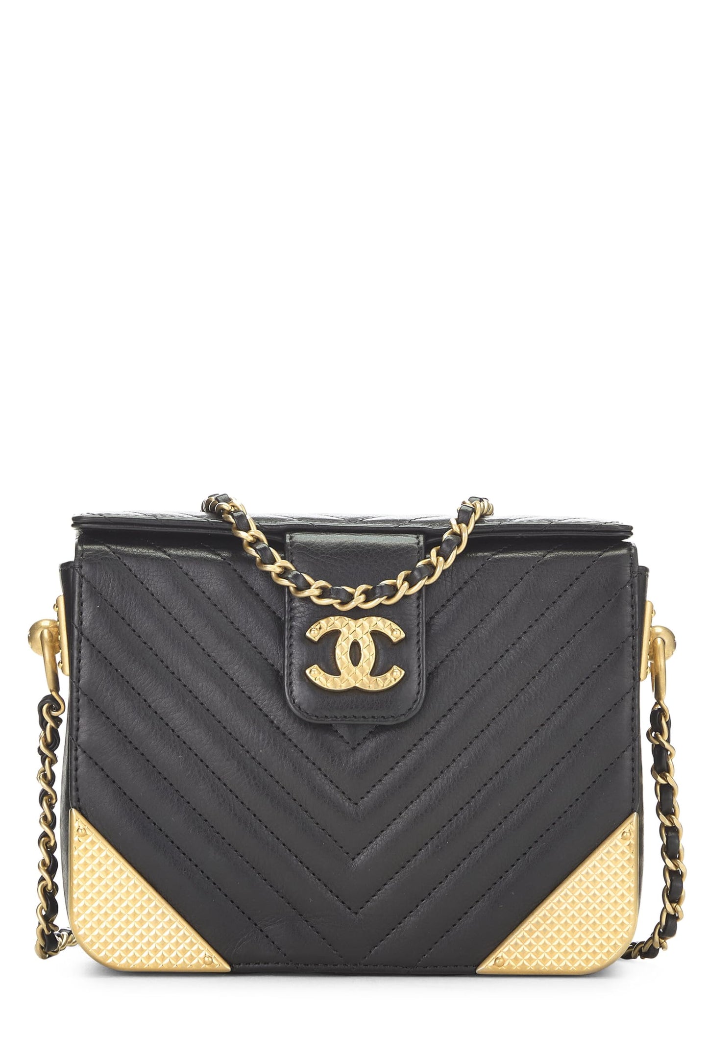 Chanel, Pre-Loved Paris-Cosmopolite Piel de becerro Chevron negra Rock the Corner Minaudiere, Negro