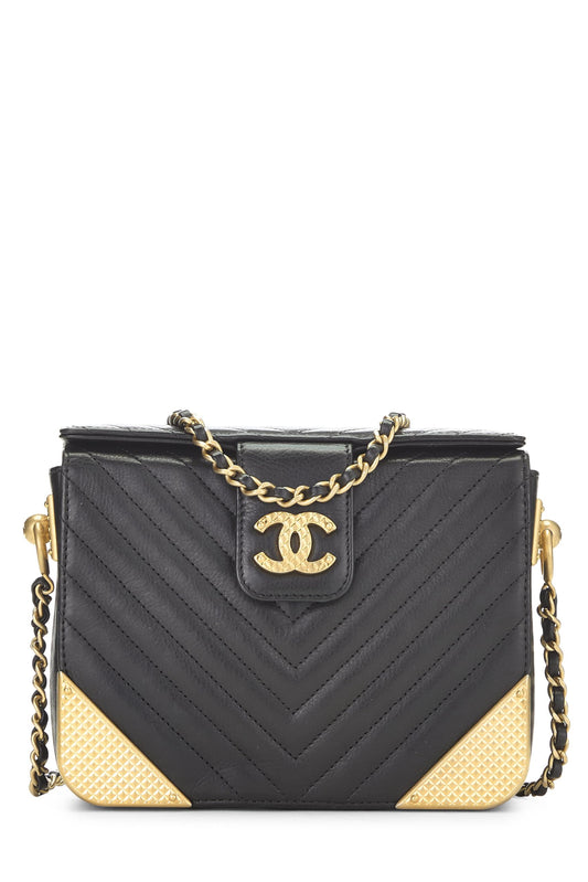 Chanel, Pre-Loved Paris-Cosmopolite Black Chevron Calfskin Rock the Corner Minaudiere, Black