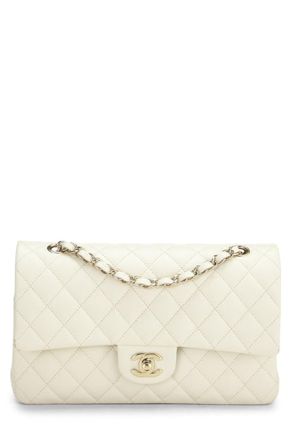 Chanel, Pre-Loved White Caviar Classic Doble Solapa Mediana, Blanco