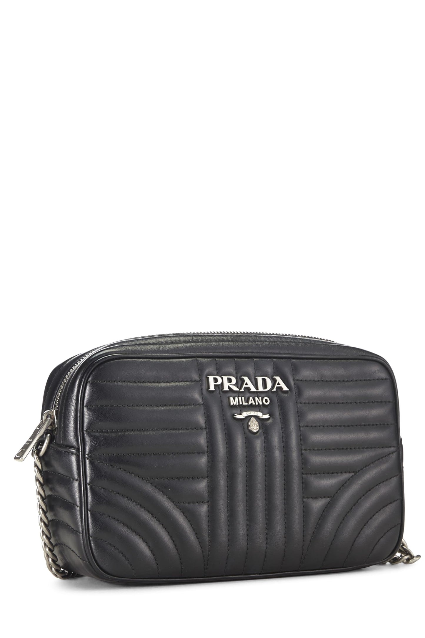 Prada, Bolso para cámara Diagramme mediano de piel de becerro negra Pre-Loved, Negro