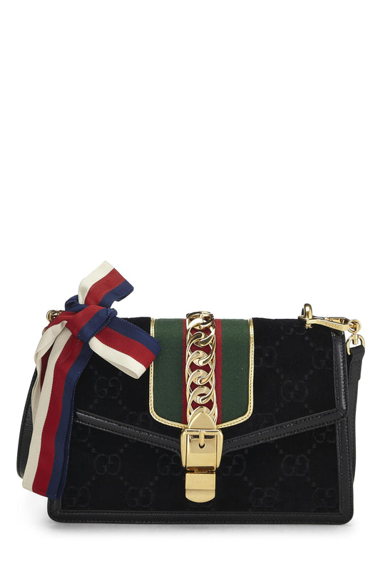 Gucci, sac à bandoulière Sylvie en velours noir d'occasion, noir