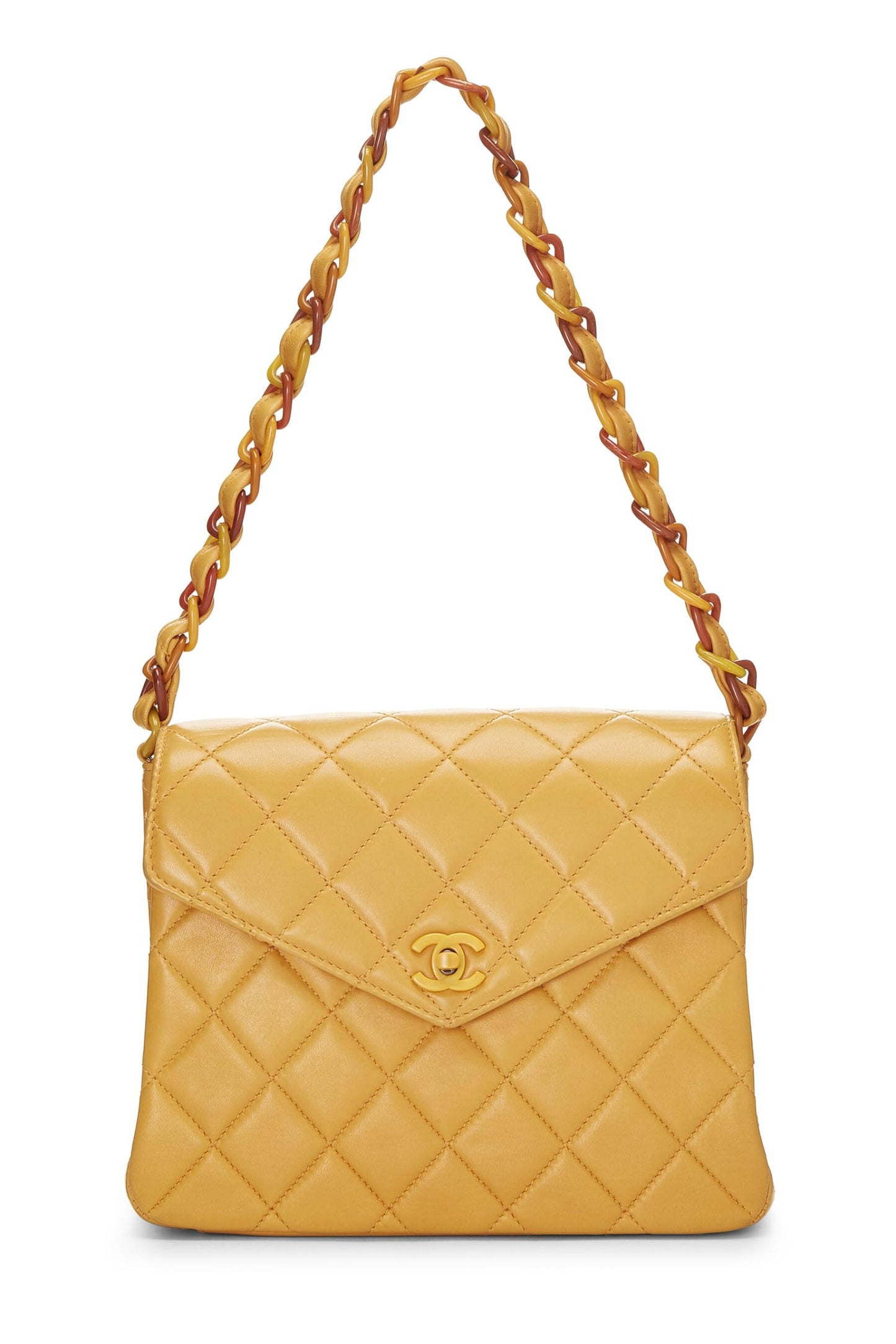 Chanel, Pre-Loved Orange Quilted Lambskin Envelope Flap Shoulder Bag, Orange