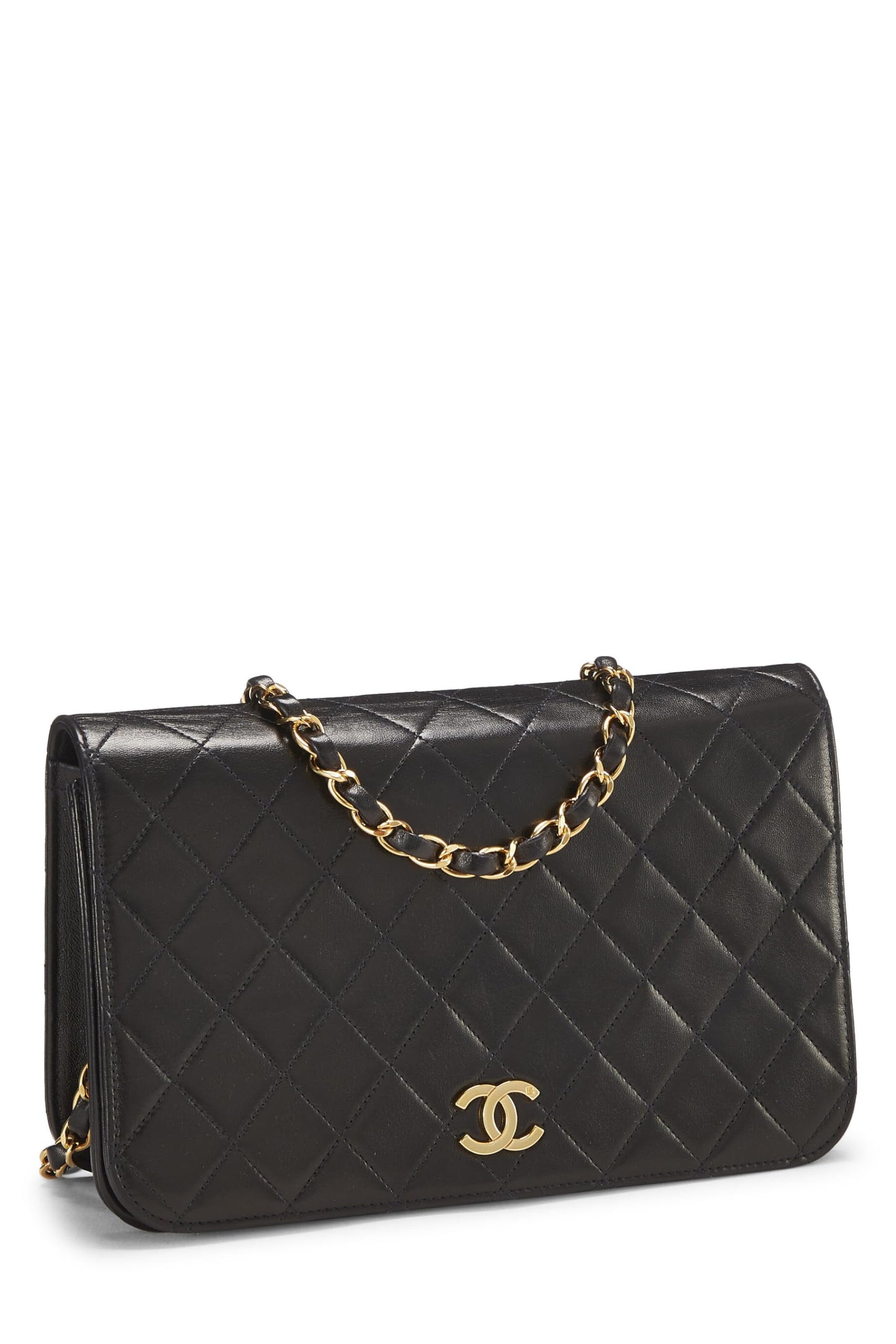 Chanel, Petit sac à rabat en cuir d'agneau matelassé noir d'occasion, noir