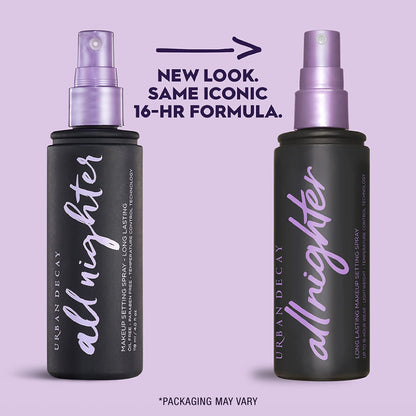 Urban Decay All Nighter Waterproof Makeup Setting Spray Set - Long Lasting, Up To 16 Hours - Oil-Free, Natural Finish - Non-Drying Formula for All Skin Types – 4.0 Fl. Oz + 1.0 Fl. Oz