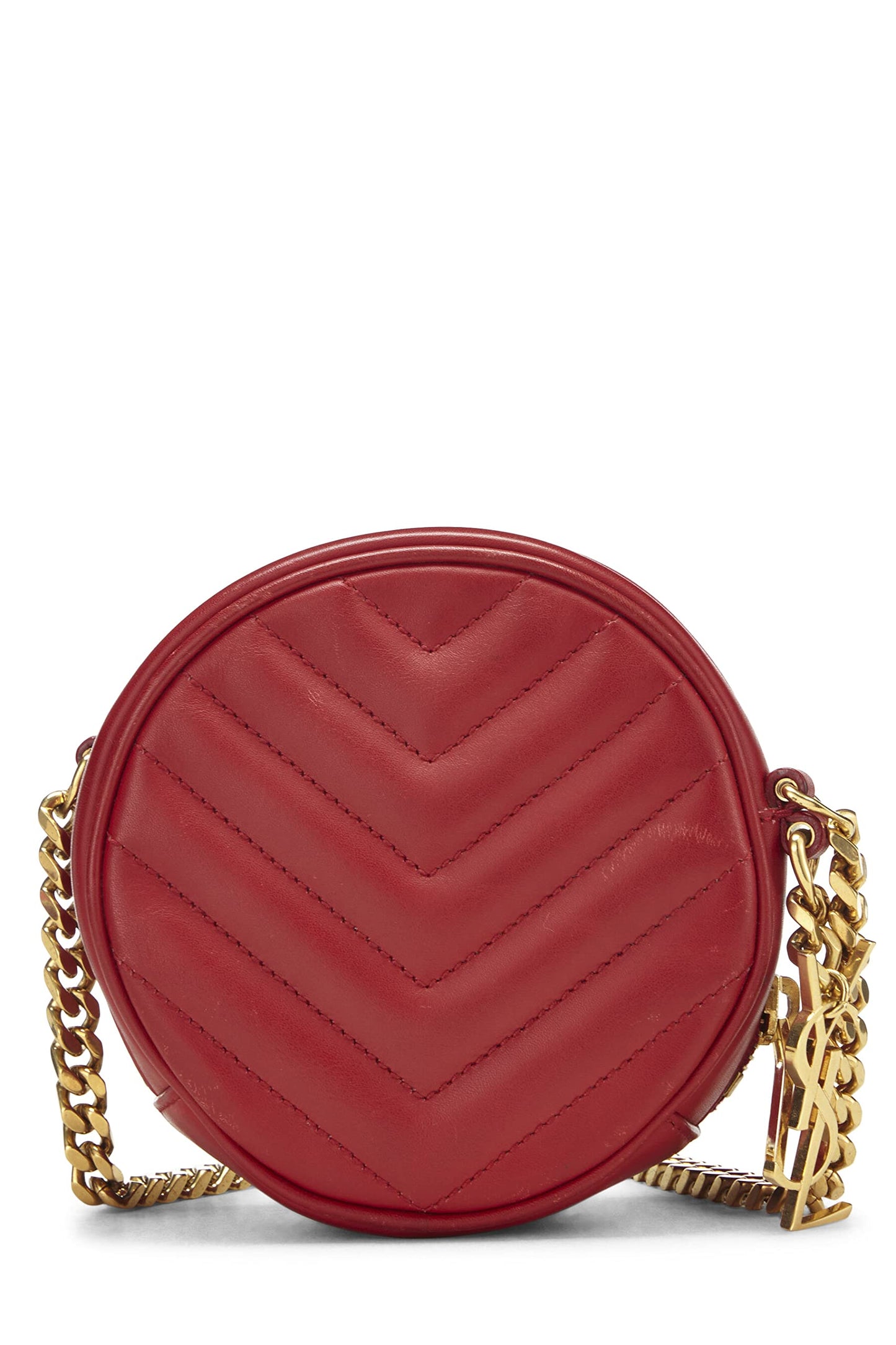 Yves Saint Laurent, Pre-Loved Red Chevron Calfskin Bubble Crossbody Small, Red