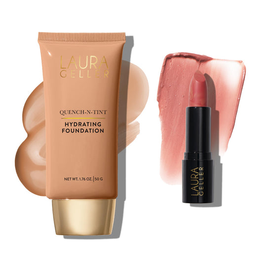 Duo hydratant LAURA GELLER NEW YORK - Fond de teint hydratant Quench-n-Tint Medium + Rouge à lèvres transparent Italian Marble, Dolce