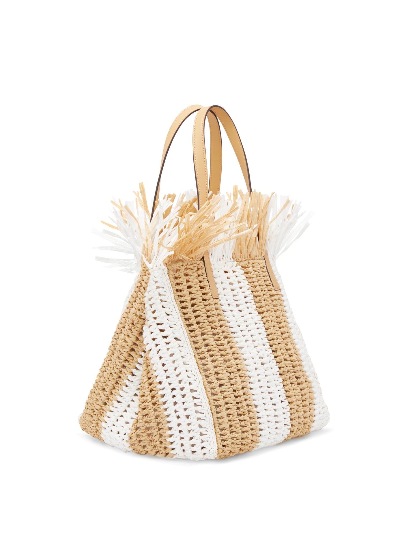 Oscar de la Renta, Medium Striped Raffia Crochet Square Tote, Natural White