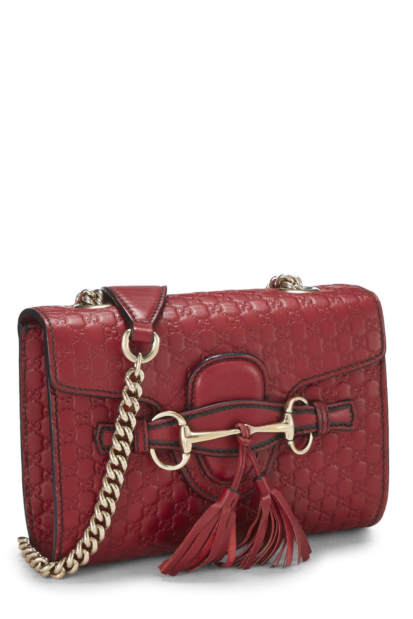 Gucci, Bolso bandolera Emily con cadena de cuero Microguccissima rojo Pre-Loved, Rojo