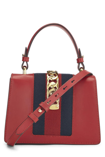 Gucci, Sylvie Mini con tribanda de cuero rojo Pre-Loved, Rojo