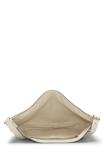 Gucci, sac hobo demi-lune en cuir blanc avec logo imprimé, d'occasion, blanc