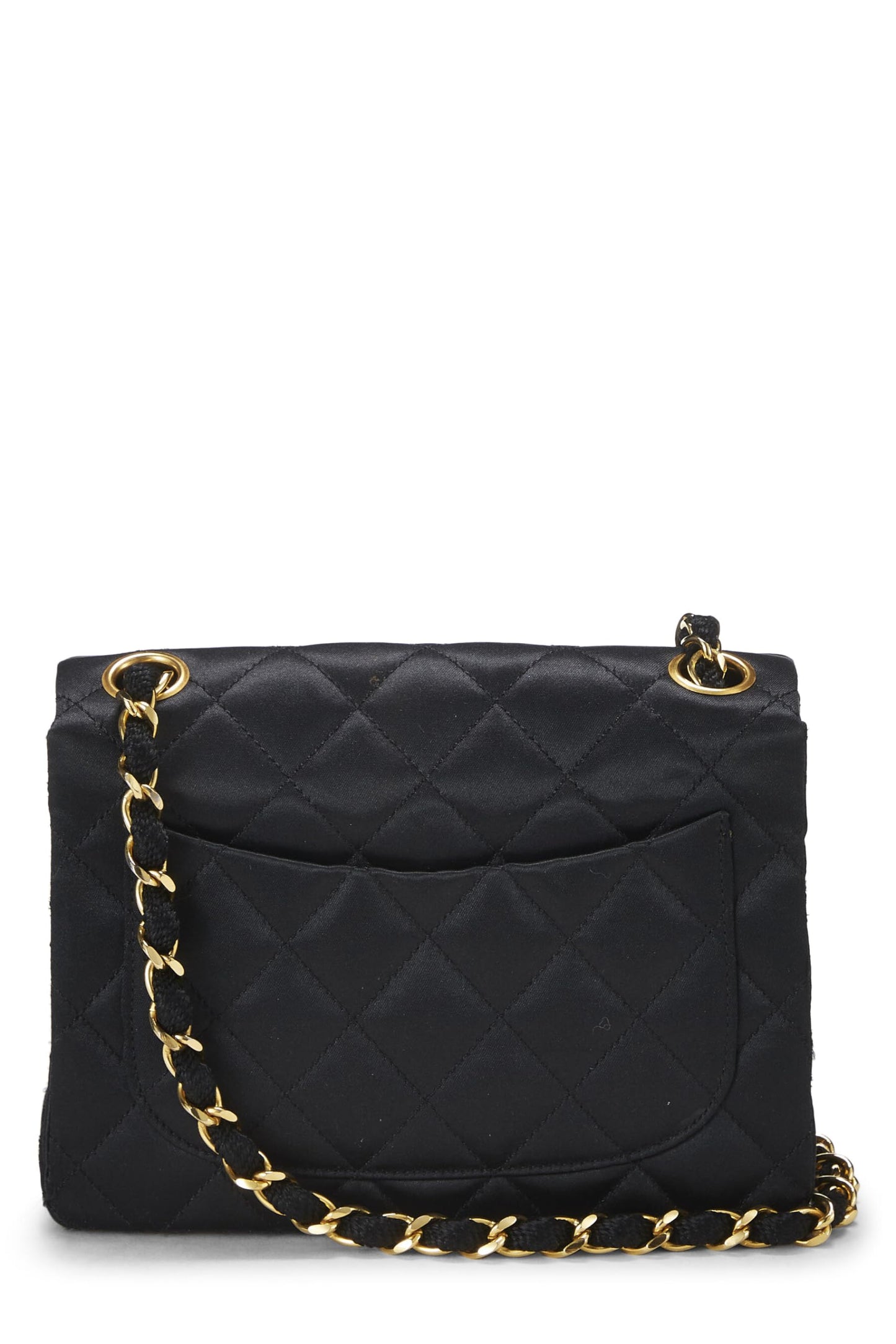 Chanel, Mini sac à rabat en satin matelassé noir d'occasion, noir