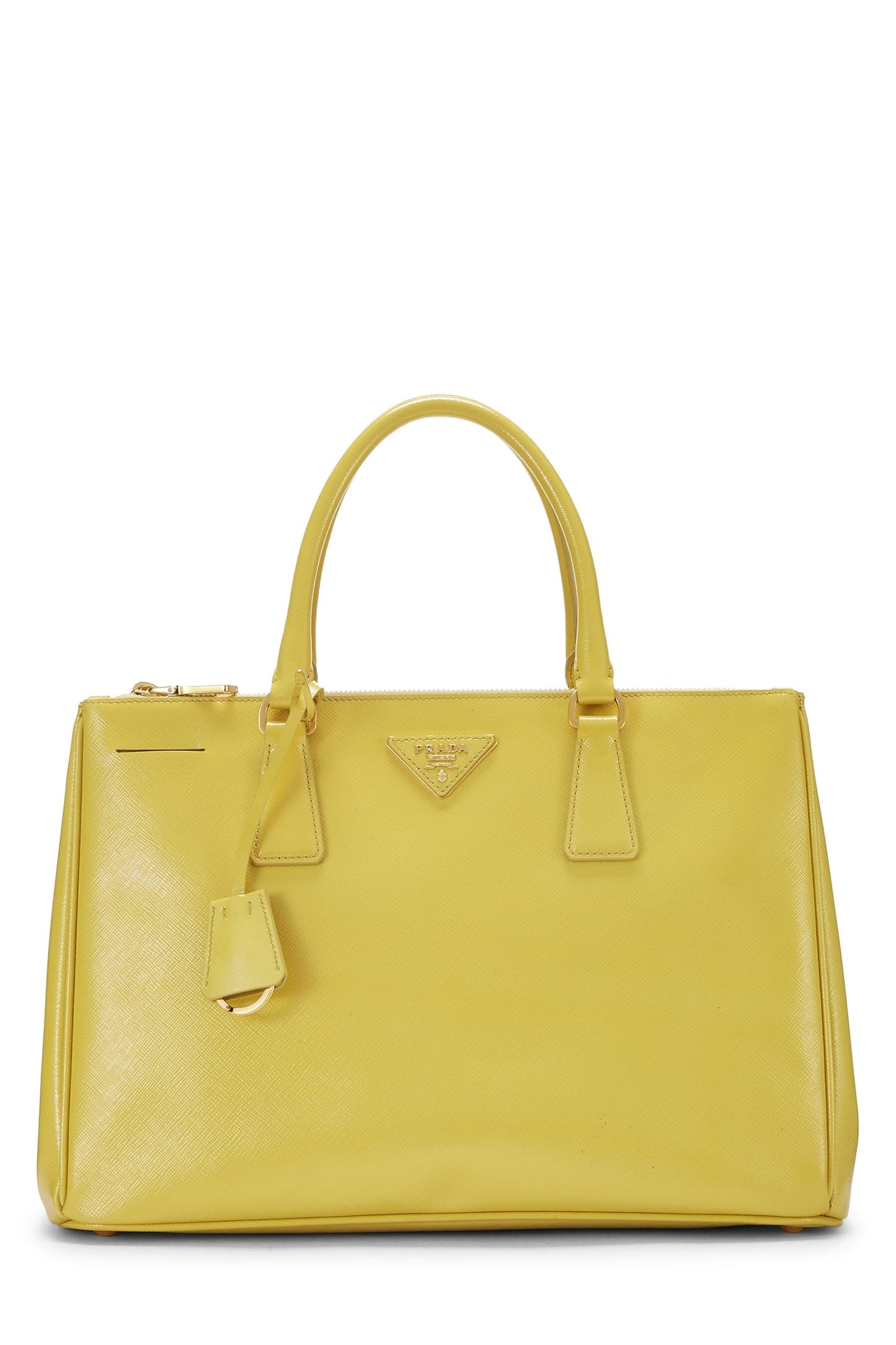 Prada, grand sac fourre-tout exécutif en saffiano jaune d'occasion, jaune