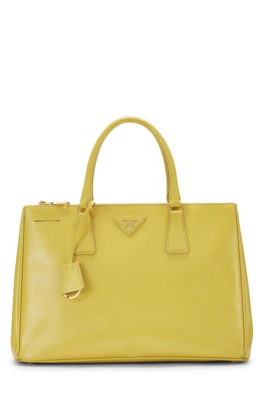 Prada, grand sac fourre-tout exécutif en saffiano jaune d'occasion, jaune