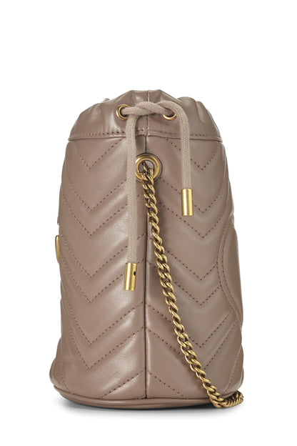 Gucci, Pre-Loved Beige Leather GG Marmont Chain Bucket Bag Small, Beige