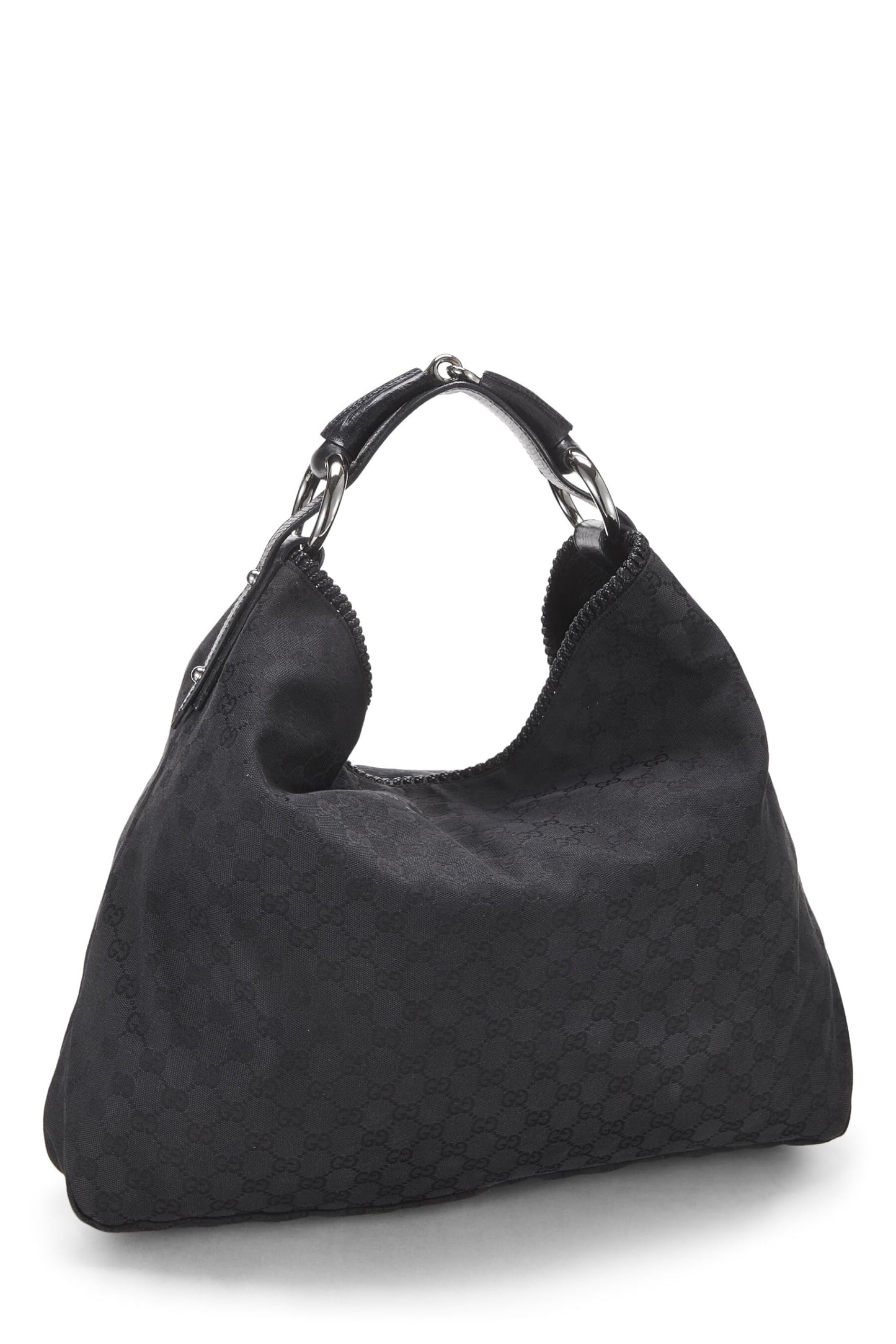 Gucci, sac hobo Horsebit en toile GG noir d'occasion, grand modèle, noir