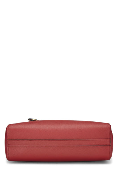 Prada, sac à main convertible en cuir Saffiano rouge d'occasion, petit modèle, rouge