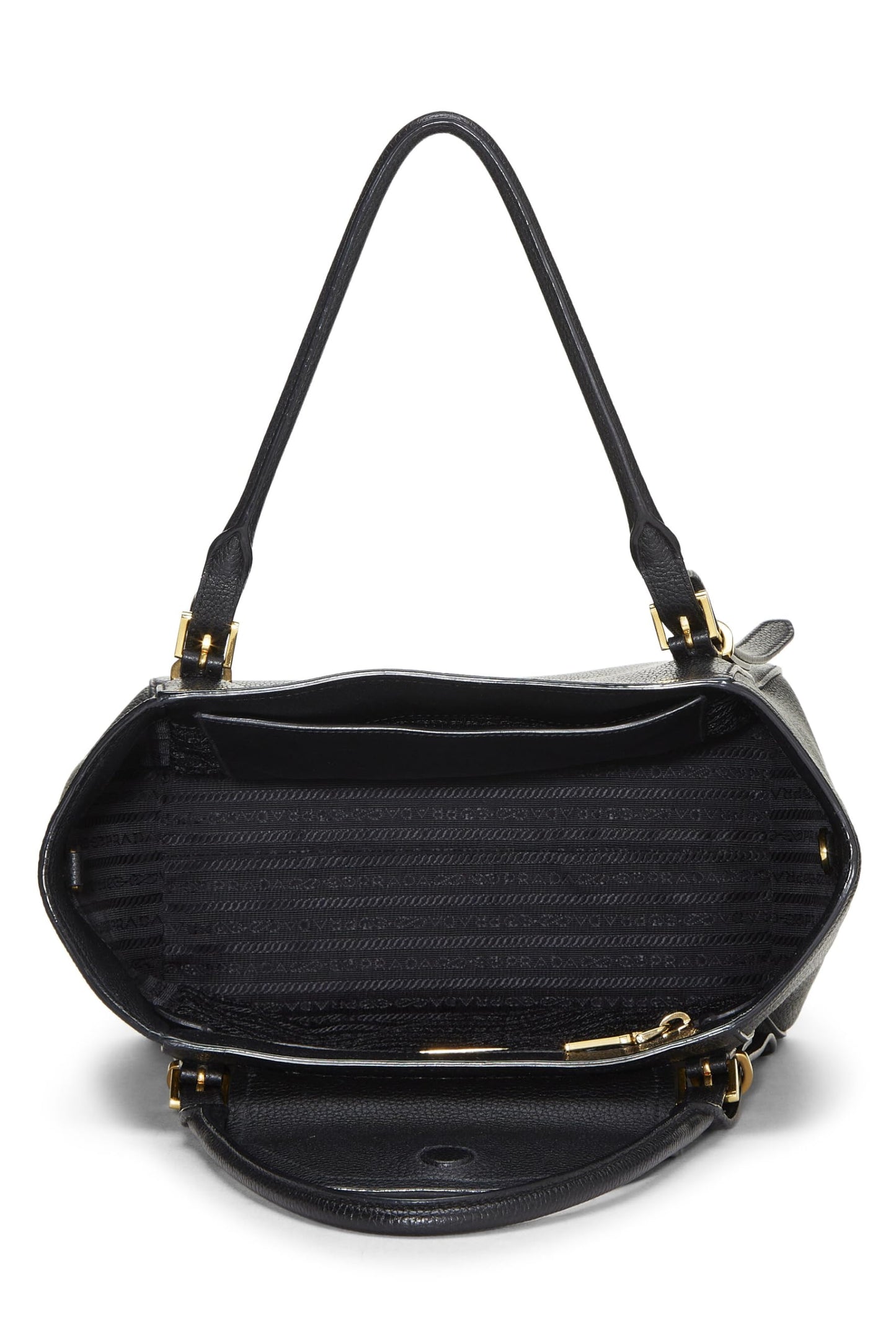 Prada, Bolso tote convertible con asa superior Vitello Daino en negro Pre-Loved, Negro