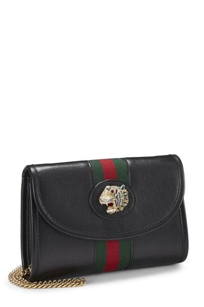 Gucci, Pre-Loved Black Leather Web Rajah Shoulder Bag Mini, Black