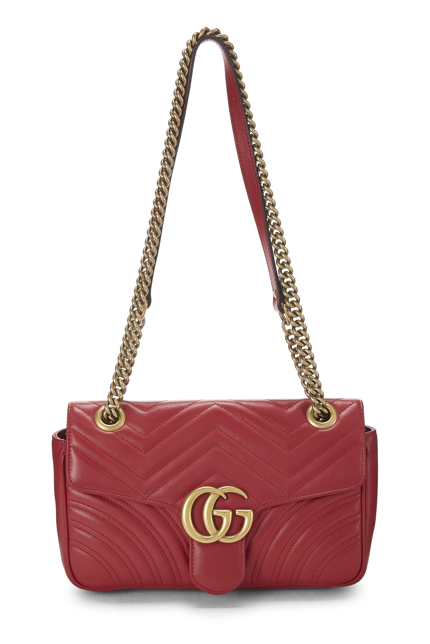 Gucci, Pre-Loved Red Leather GG Marmont Shoulder Bag Small, Red