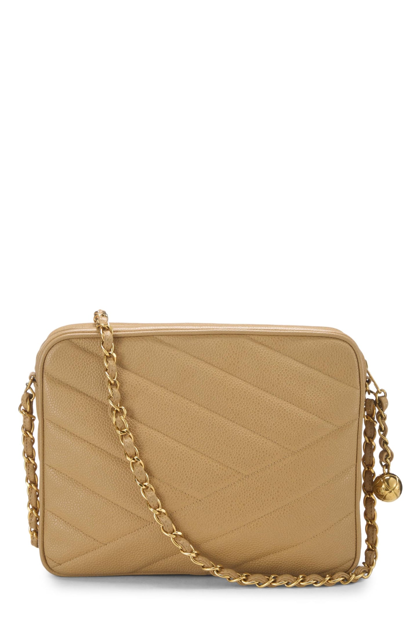 Chanel, sac enveloppe pour appareil photo matelassé beige caviar de taille moyenne, beige