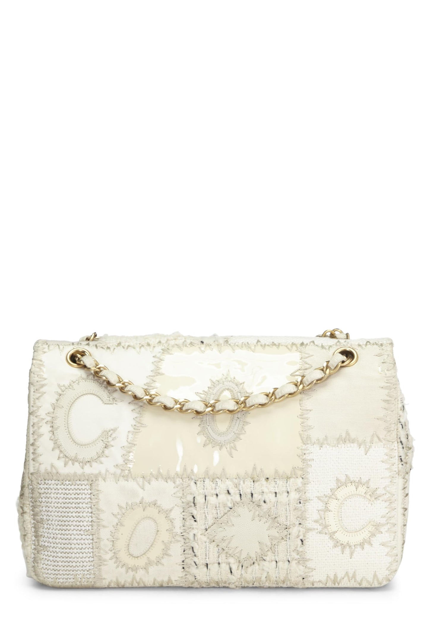 Chanel, Pre-Loved Cream Patchwork Half Flap Jumbo, White