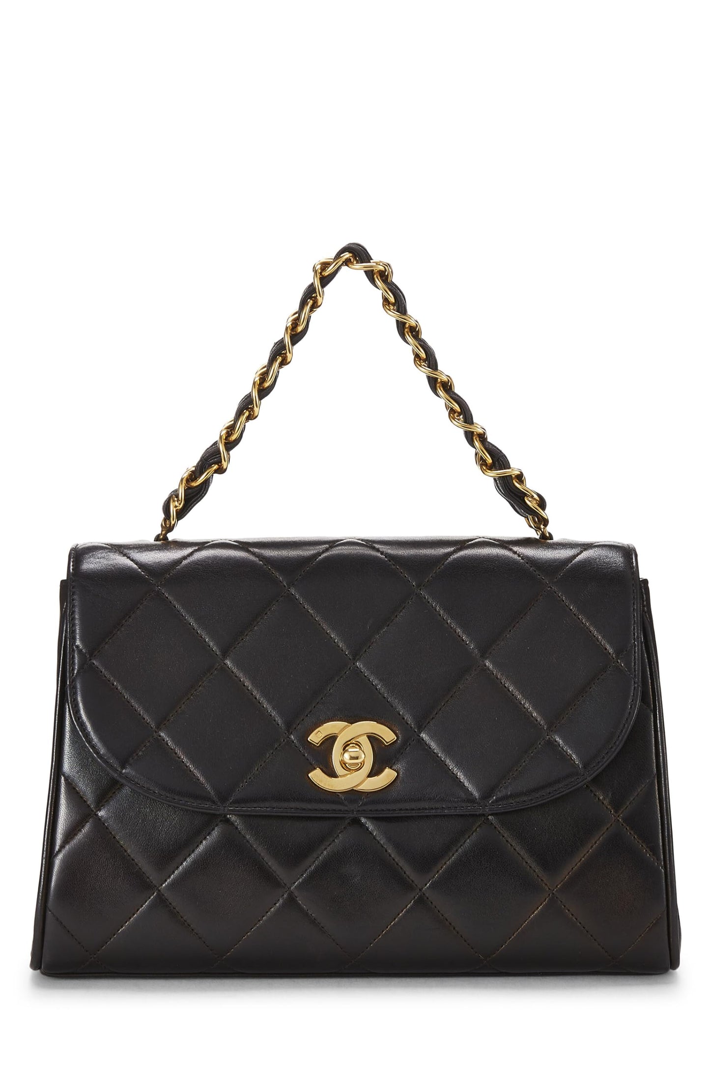 Chanel, Bolso mediano de piel de cordero acolchado negro Pre-Loved, Negro