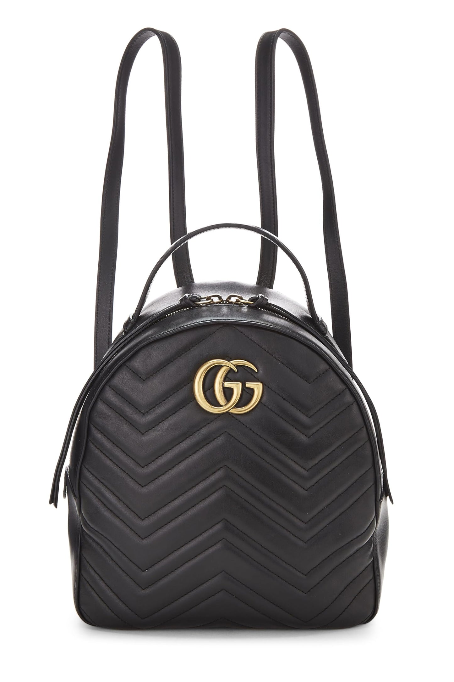 Gucci, Pre-Loved Black Leather GG Marmont Backpack, Black