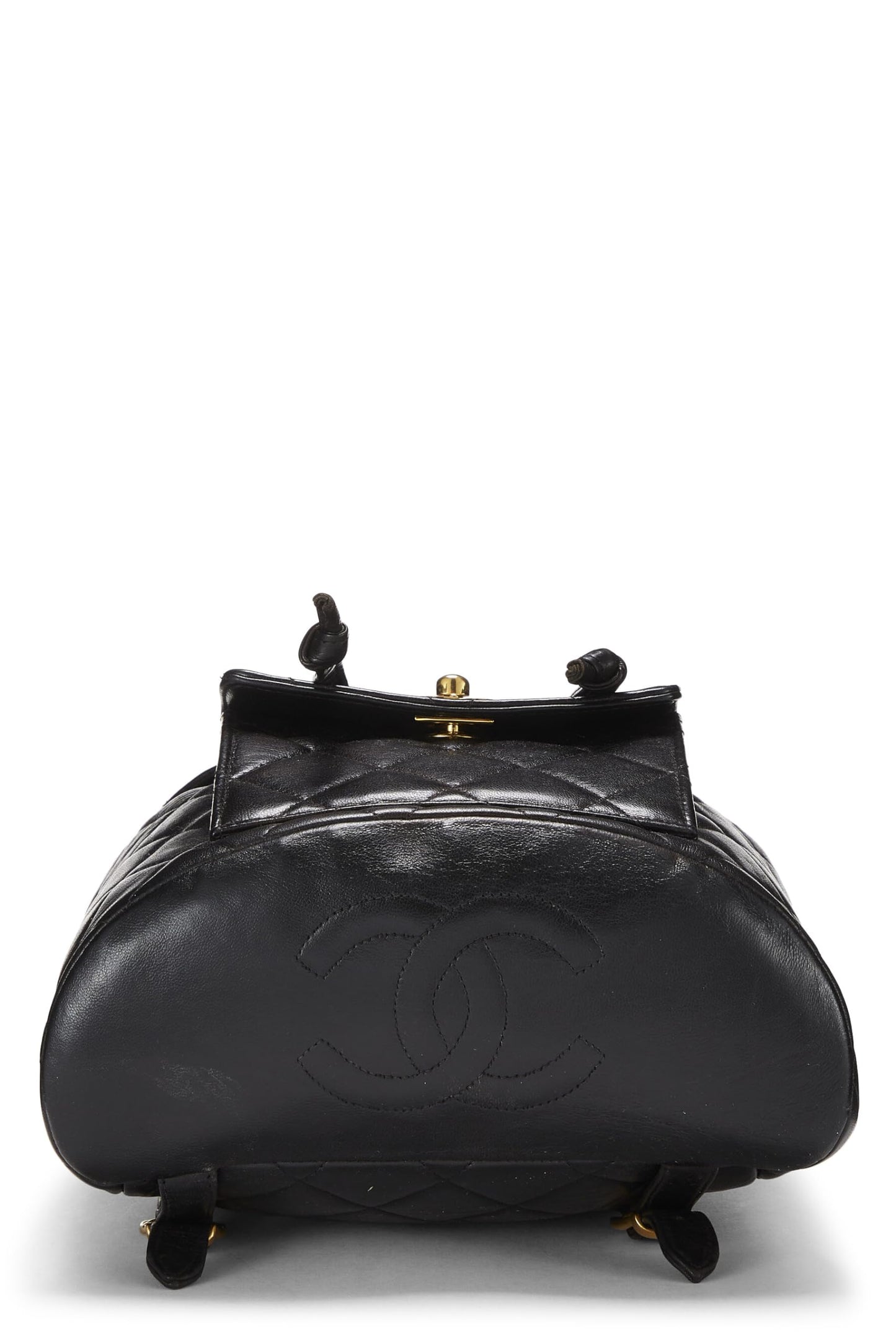 Chanel, Mochila clásica mediana 'CC' de piel de cordero acolchada negra Pre-Loved, Negro