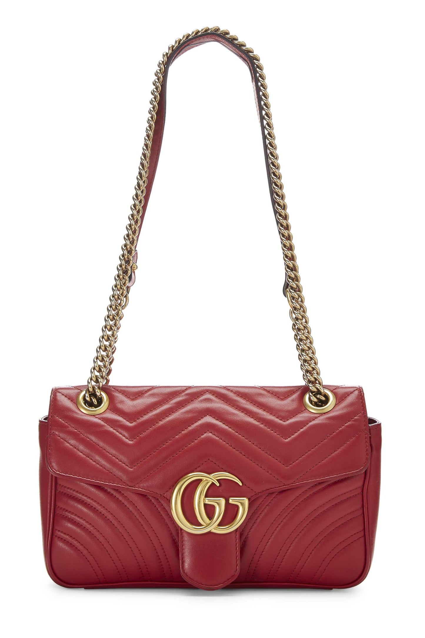 Gucci, Pre-Loved Red Matelassé Leather Marmont Shoulder Bag Small, Red