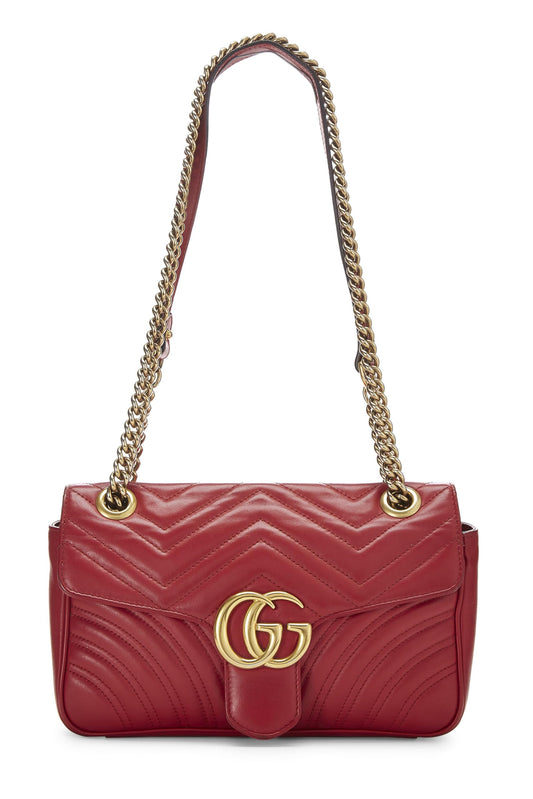 Gucci, Pre-Loved Red Matelassé Leather Marmont Shoulder Bag Small, Red