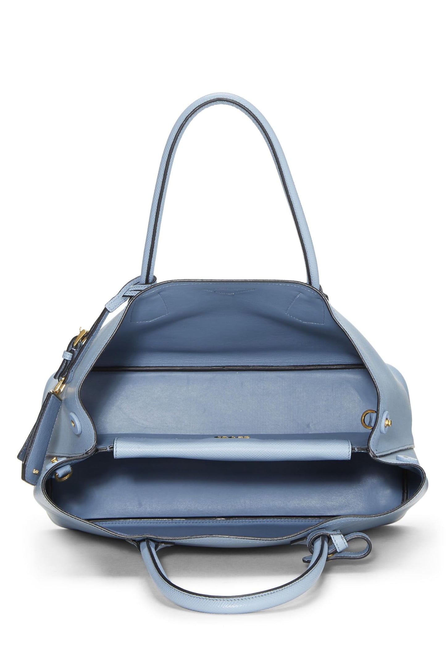 Prada, sac fourre-tout double taille moyenne en saffiano bleu d'occasion, bleu