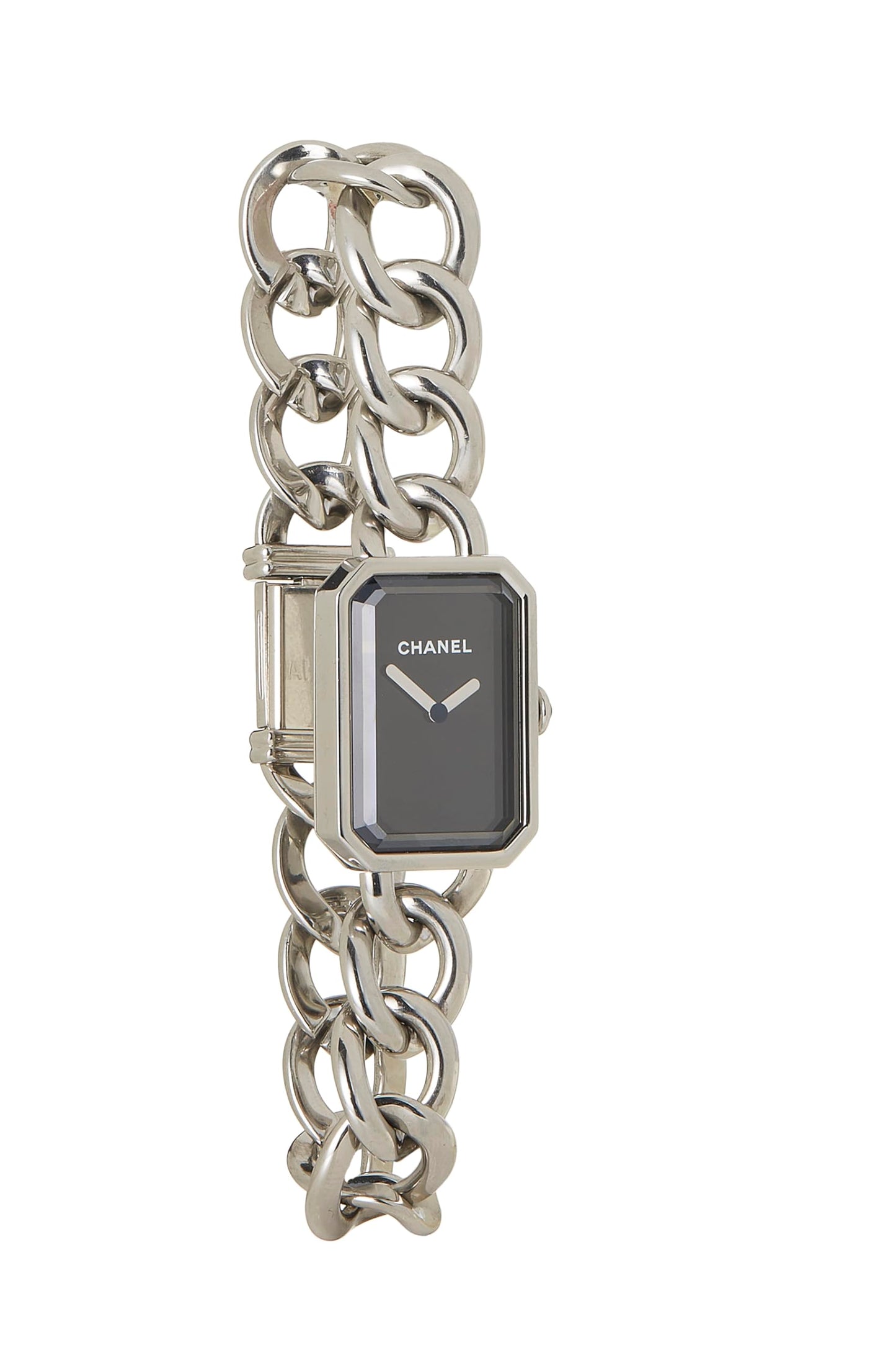 Chanel, Pre-Loved Black & Silver Premiere Gourmette Watch, Silver