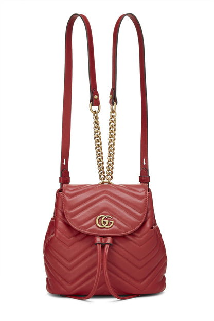 Gucci, Pre-Loved Red Leather GG Marmont Backpack Small, Red