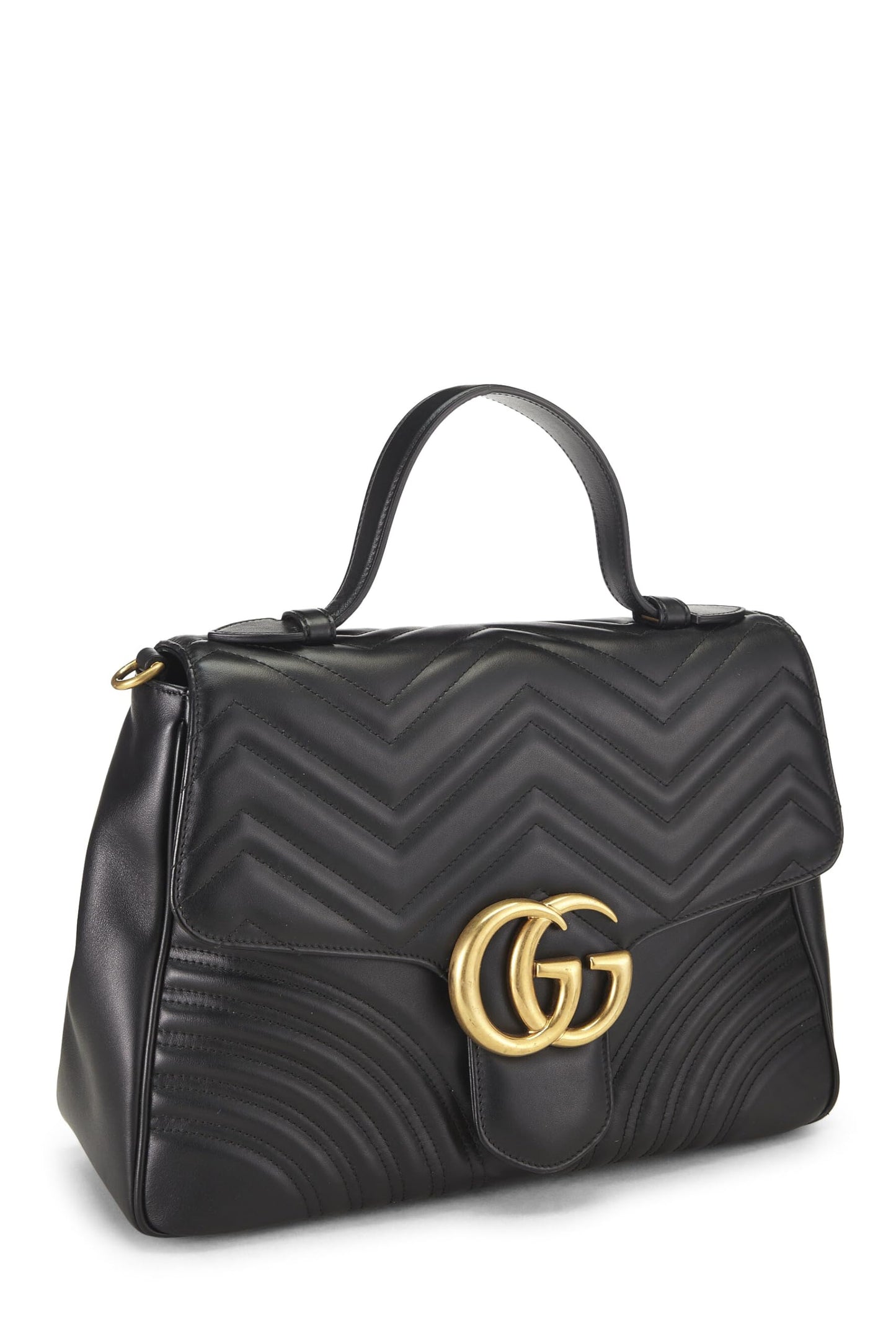 Gucci, Pre-Loved Black Leather GG Marmont Top Handle Shoulder Bag Medium, Black