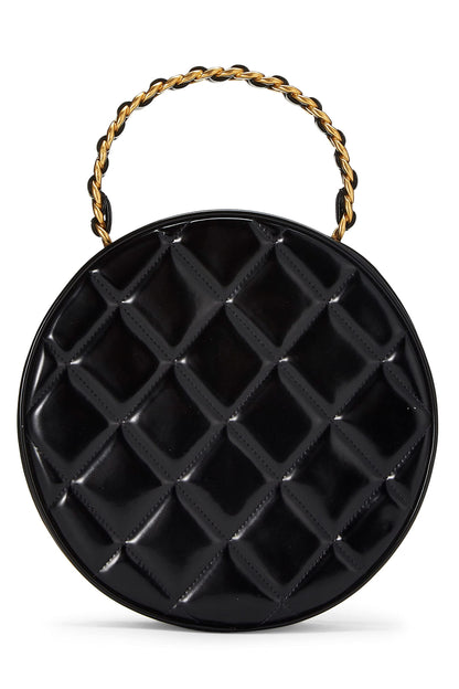 Chanel, Pre-Loved Black Quilted Patent Leather Round 'CC' Bag, Black