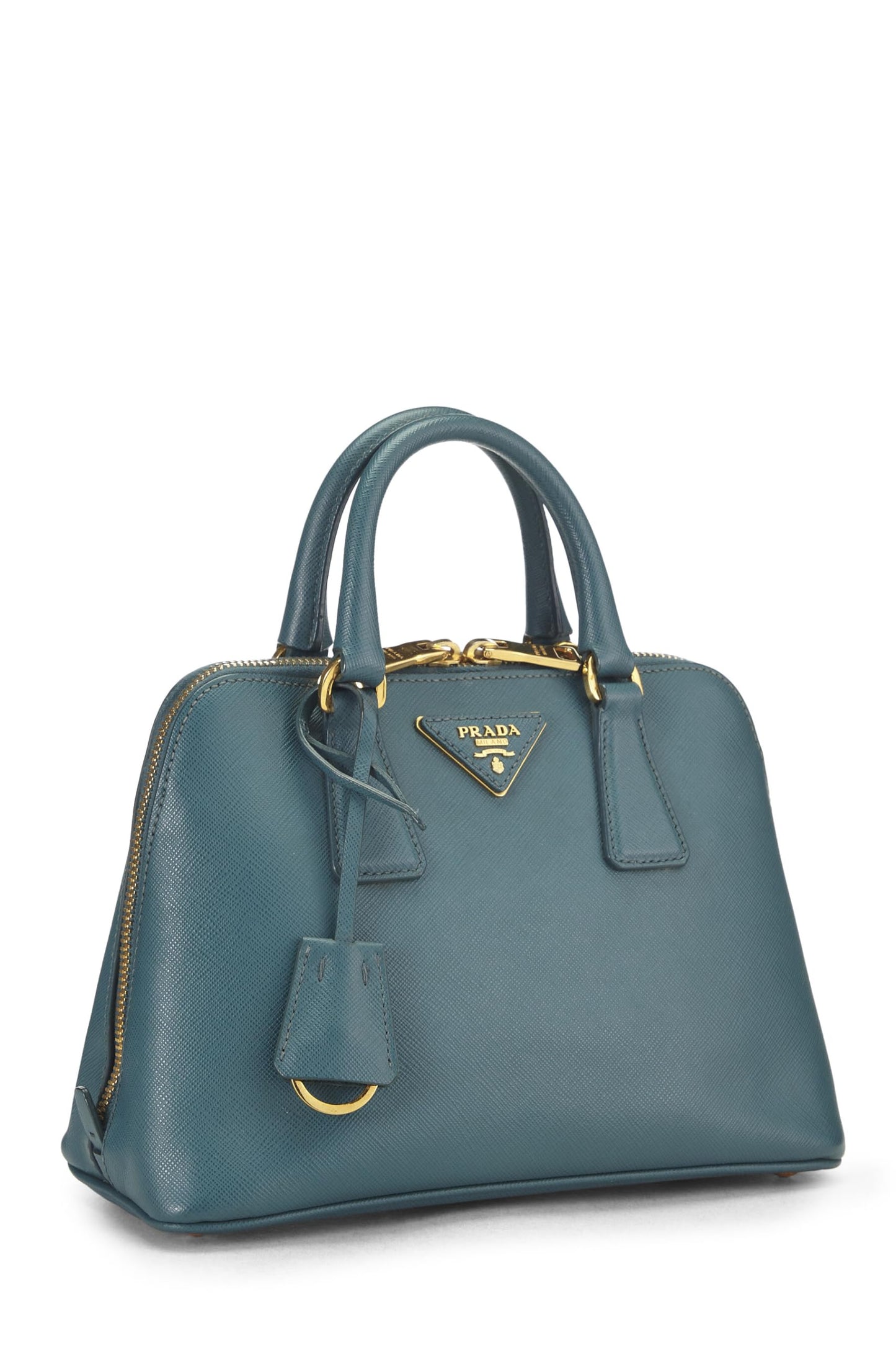 Prada, Mini Promenade de piel Saffiano azul Pre-Loved, Azul