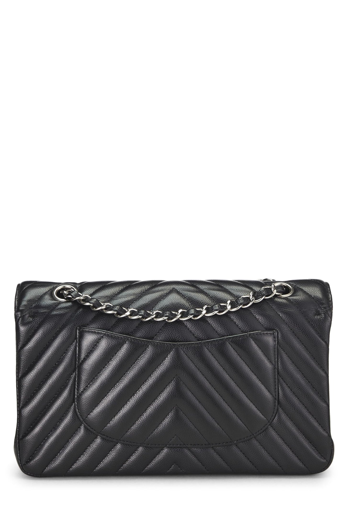 Chanel, Pre-Loved Black Chevron Caviar Classic Doble Solapa Mediano, Negro