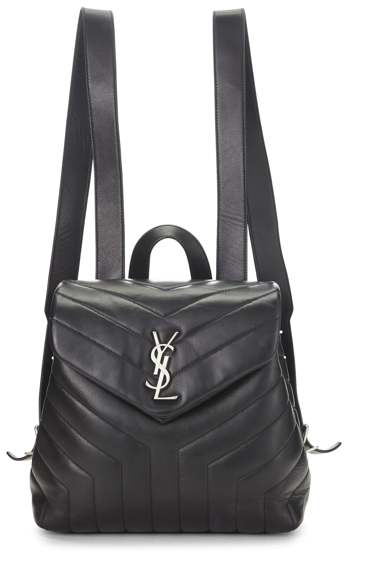 Yves Saint Laurent, sac à dos Loulou en cuir de veau noir monogrammé, petit modèle, d'occasion