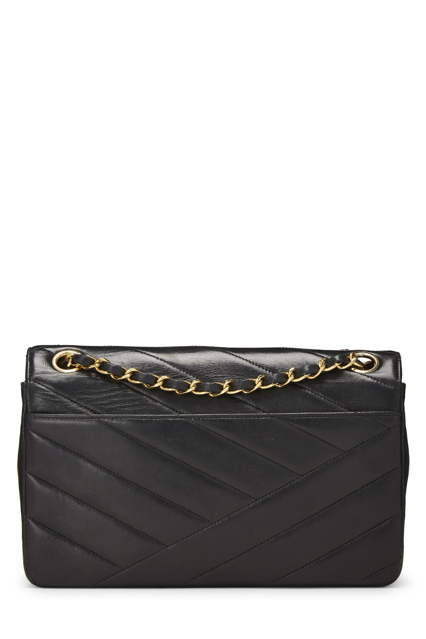 Chanel, enveloppe matelassée diagonale noire d'occasion à rabat, petite taille, noir