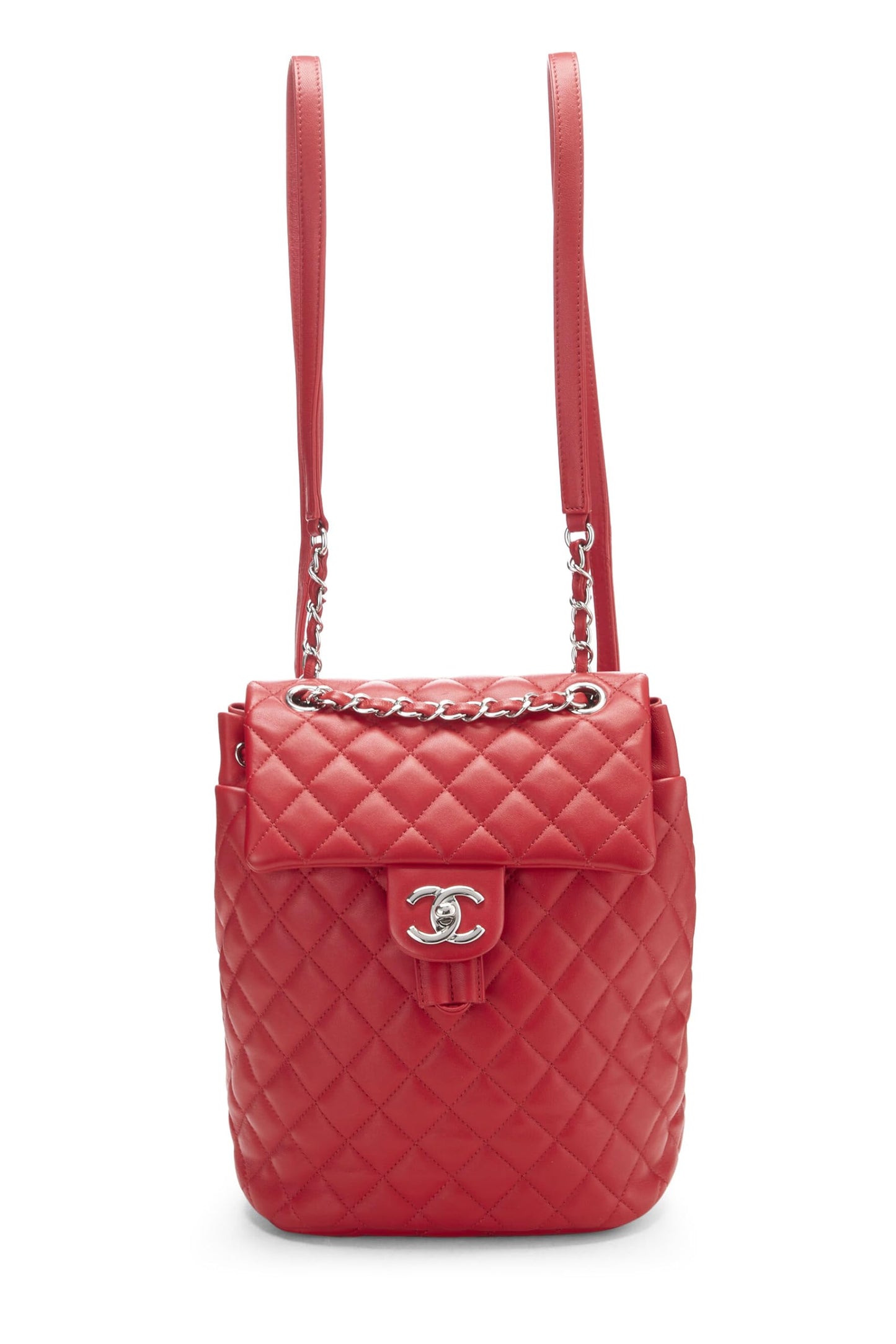 Chanel, sac à dos Urban Spirit en cuir d'agneau matelassé rouge d'occasion, grand modèle, rouge