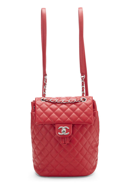 Chanel, sac à dos Urban Spirit en cuir d'agneau matelassé rouge d'occasion, grand modèle, rouge